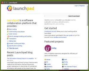 La web app di Launchpad, caricata in Ubuntu Web Browser